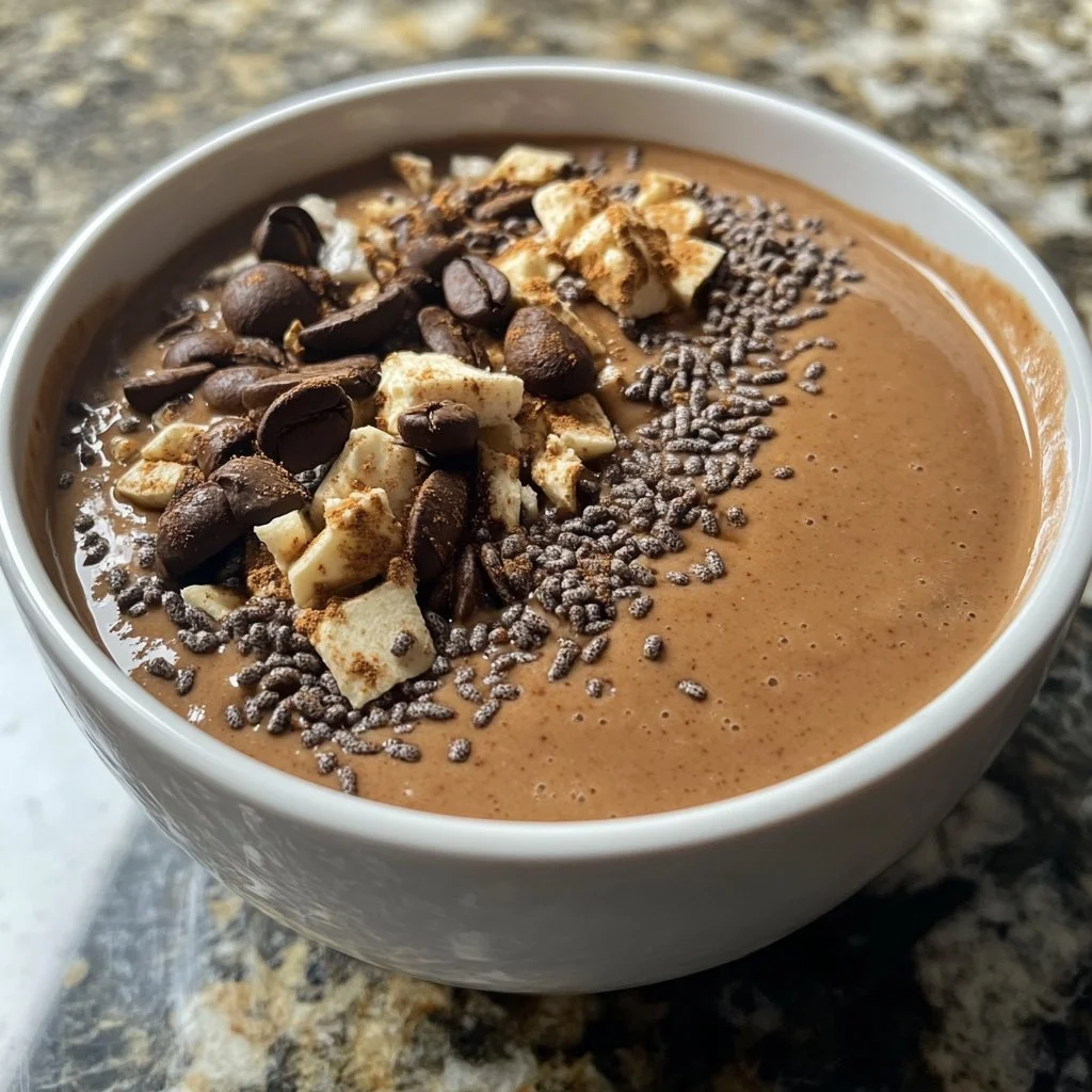 Kaffee Protein Smoothie Schüssel mit frischen Zutaten