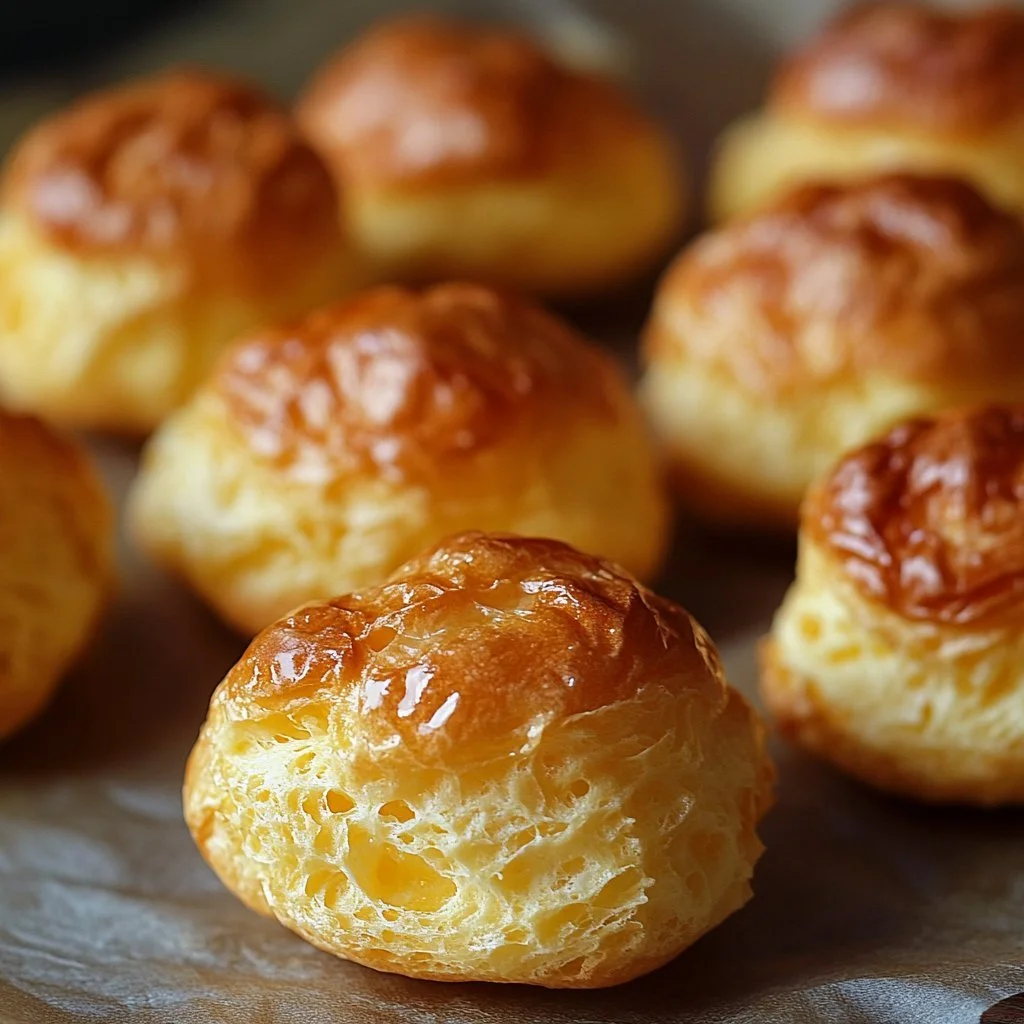 Luftige Käse-Gougères frisch gebacken auf einem Teller
