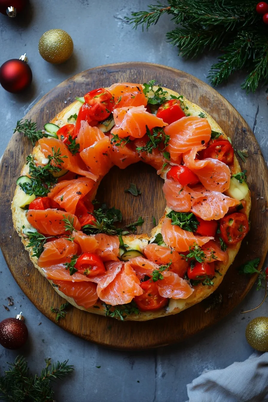 Kerstsalmonrookvlees bruschettakroon