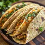 Kichererbsen- und Gemüsetortillas auf einem Teller angerichtet