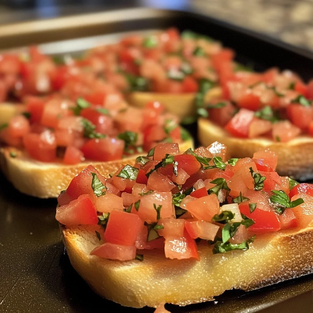 Klassische italienische Bruschetta mit Tomaten, Basilikum und Olivenöl