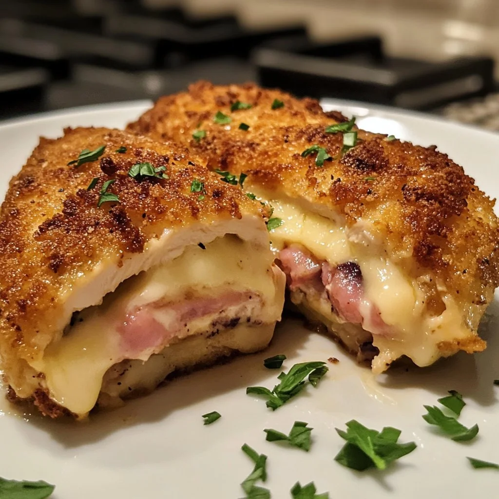 Klassisches Hähnchen Cordon Bleu - saftiges Hähnchenfilet gefüllt mit Käse und Schinken