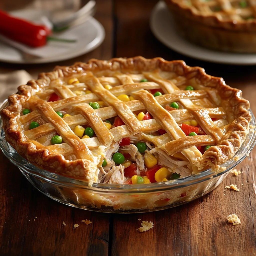 Leckeres Hühnchen-Pie auf einem Tisch serviert.