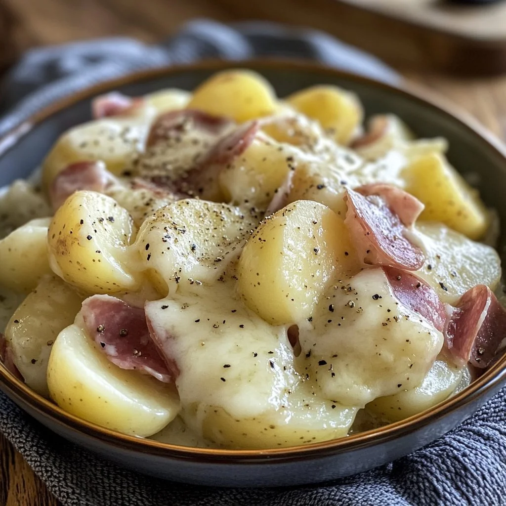Papas Mortadella met Scamorza op een bord