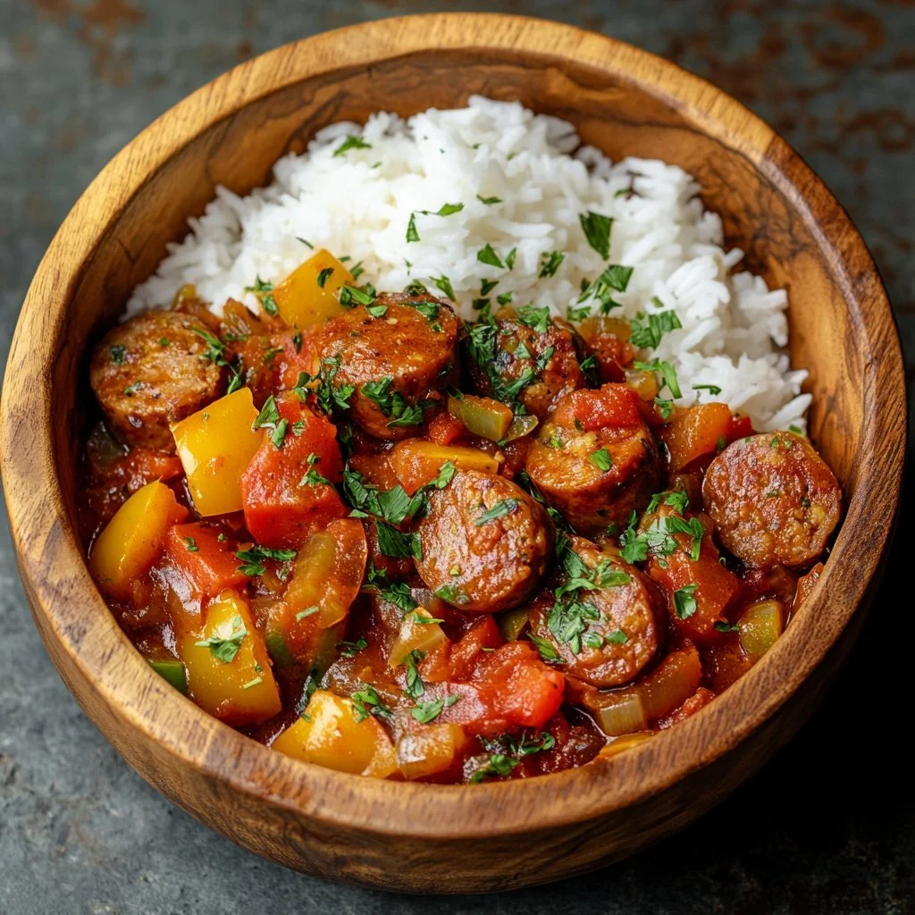Traditionelles Rindfleischrougail Gericht mit Gewürzen und Beilage