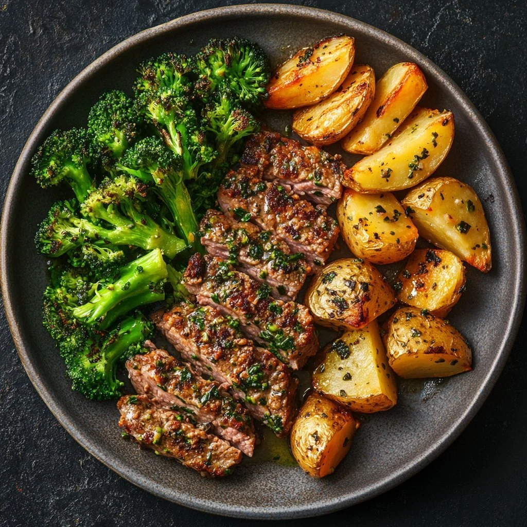 Gebratene Hackfleisch Ofenkartoffeln mit Brokkoli als gesunde Mahlzeit
