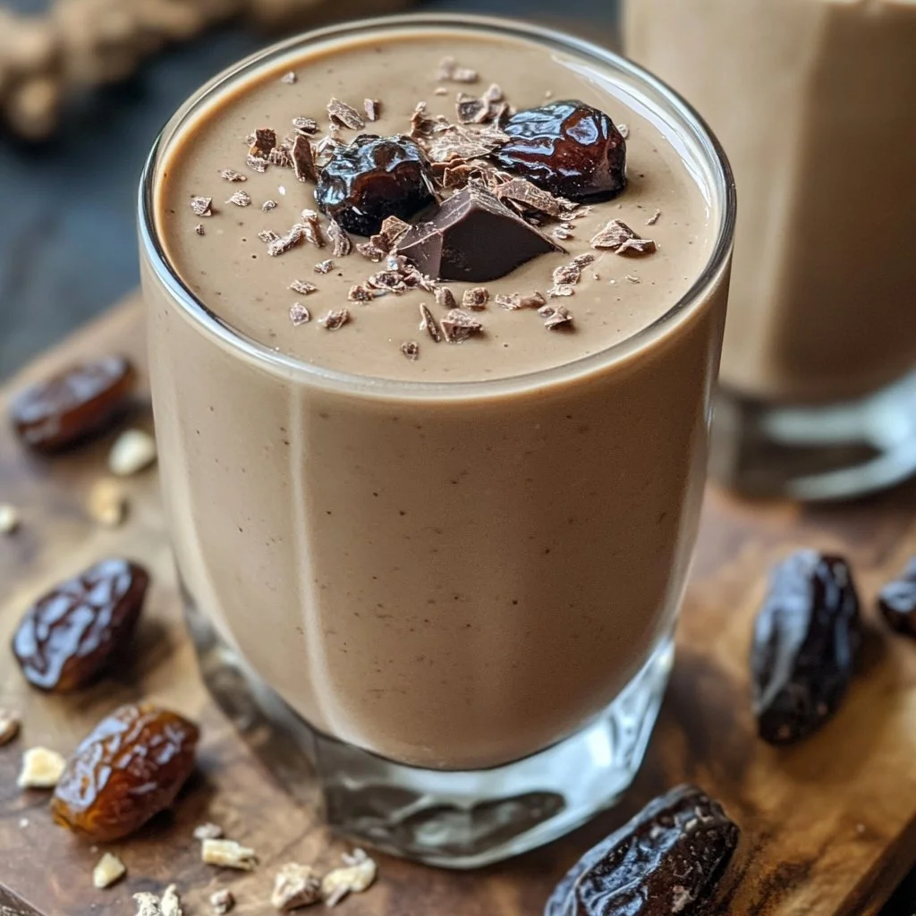 Leckerer Schokoladen-Tahini-Dattelsmoothie in einem Glas