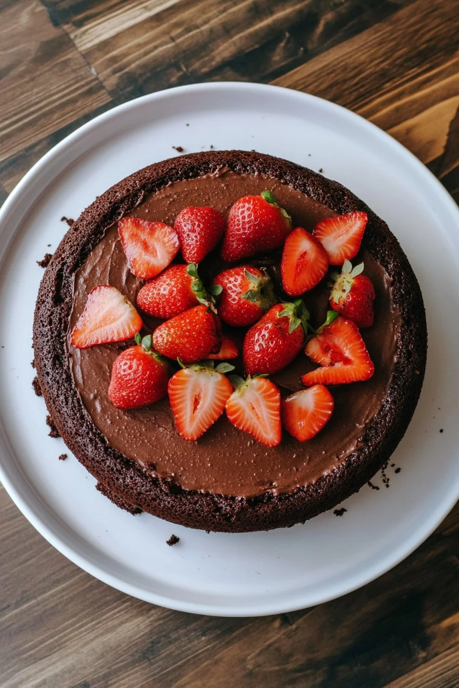 Schokoladenkuchen mit Erdbeeren