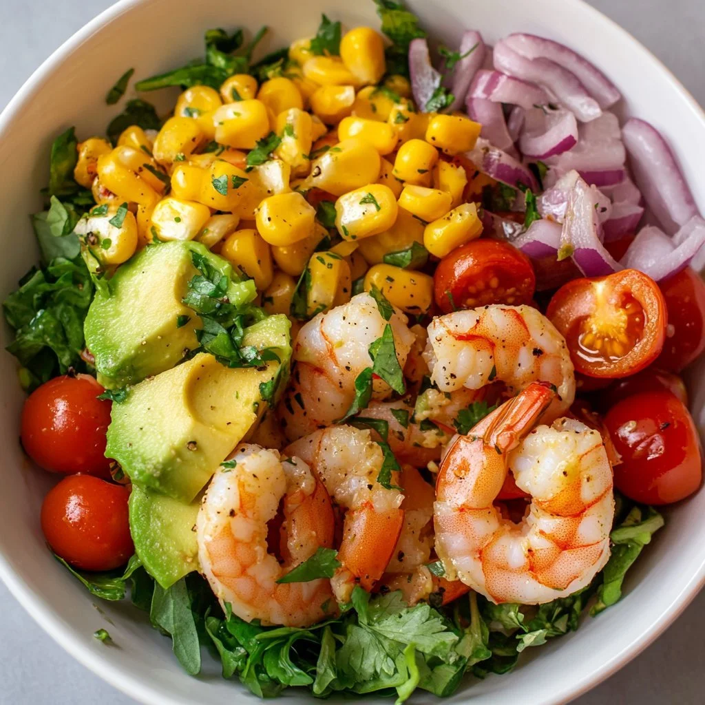 Shrimp-Salat in einer Schüssel mit frischen Zutaten