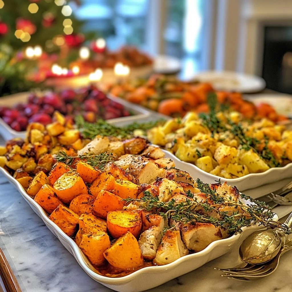 Vegane Weihnachtsgerichte auf einem festlich gedeckten Tisch