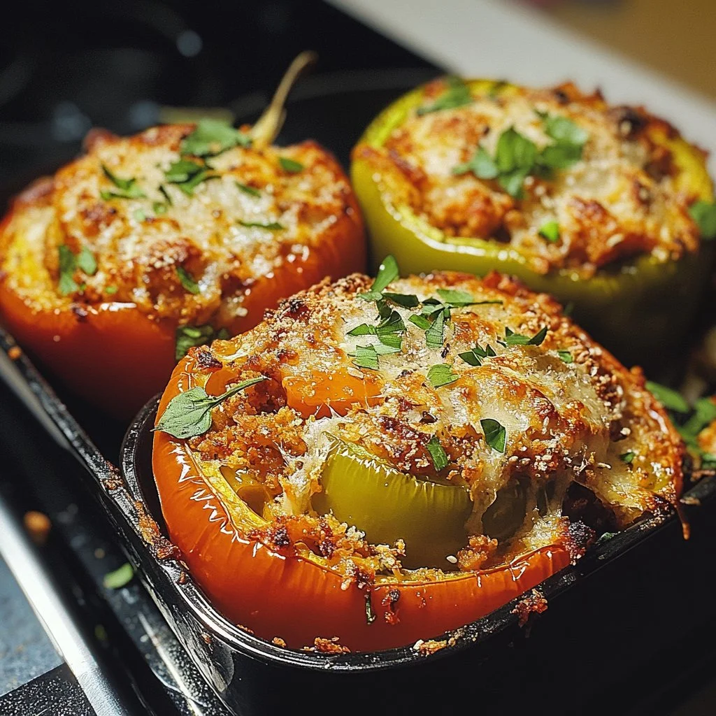 Vegetarische gefüllte Paprika mit frischen Zutaten und Gewürzen