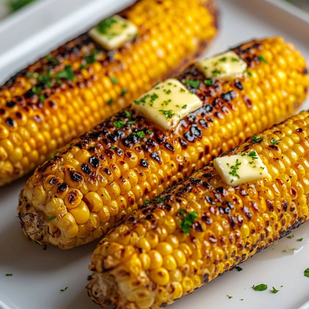 Gegrillter Mais auf dem Grill mit frischen Kräutern und Gewürzen