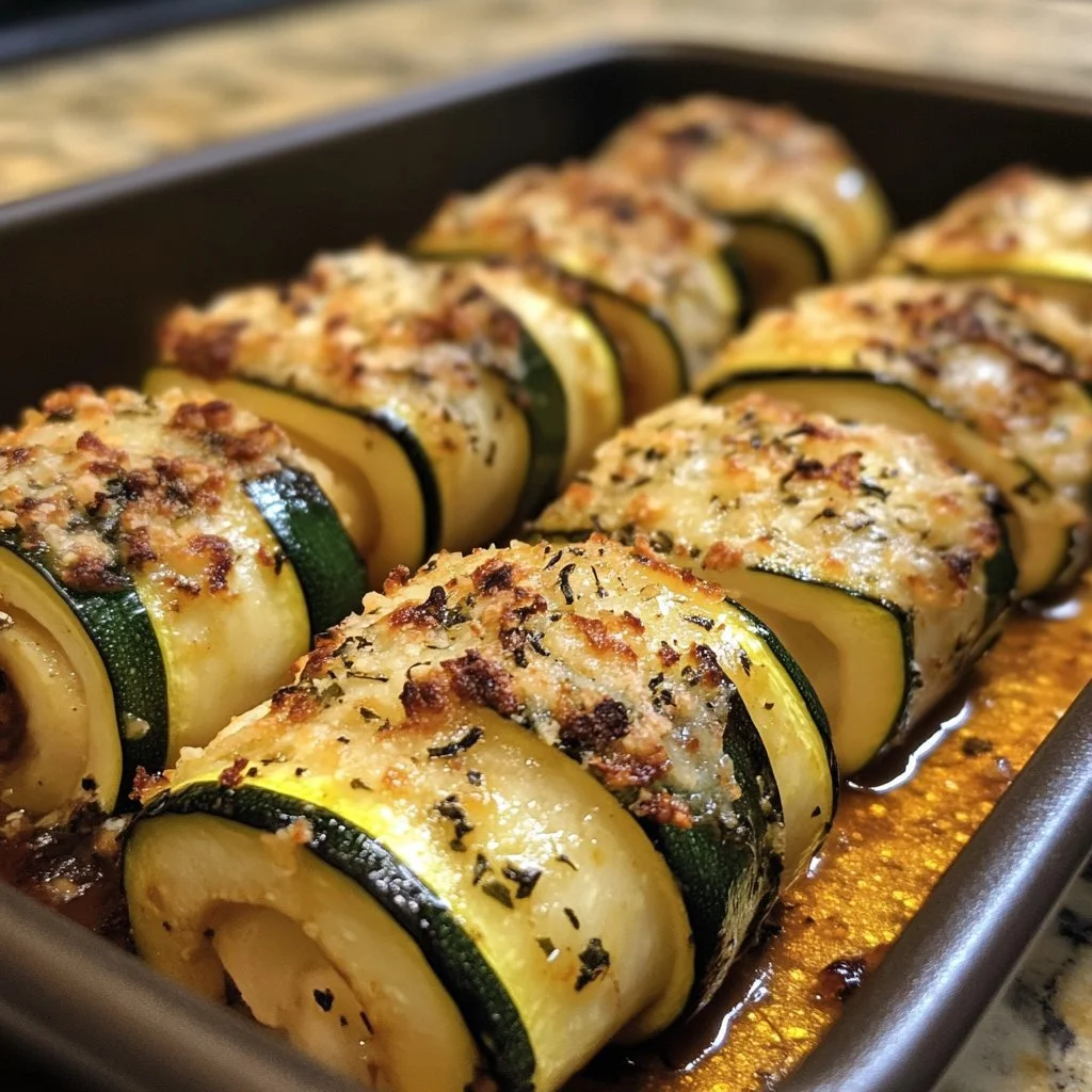 Köstliche Zucchini-Rollatini auf einem Teller serviert