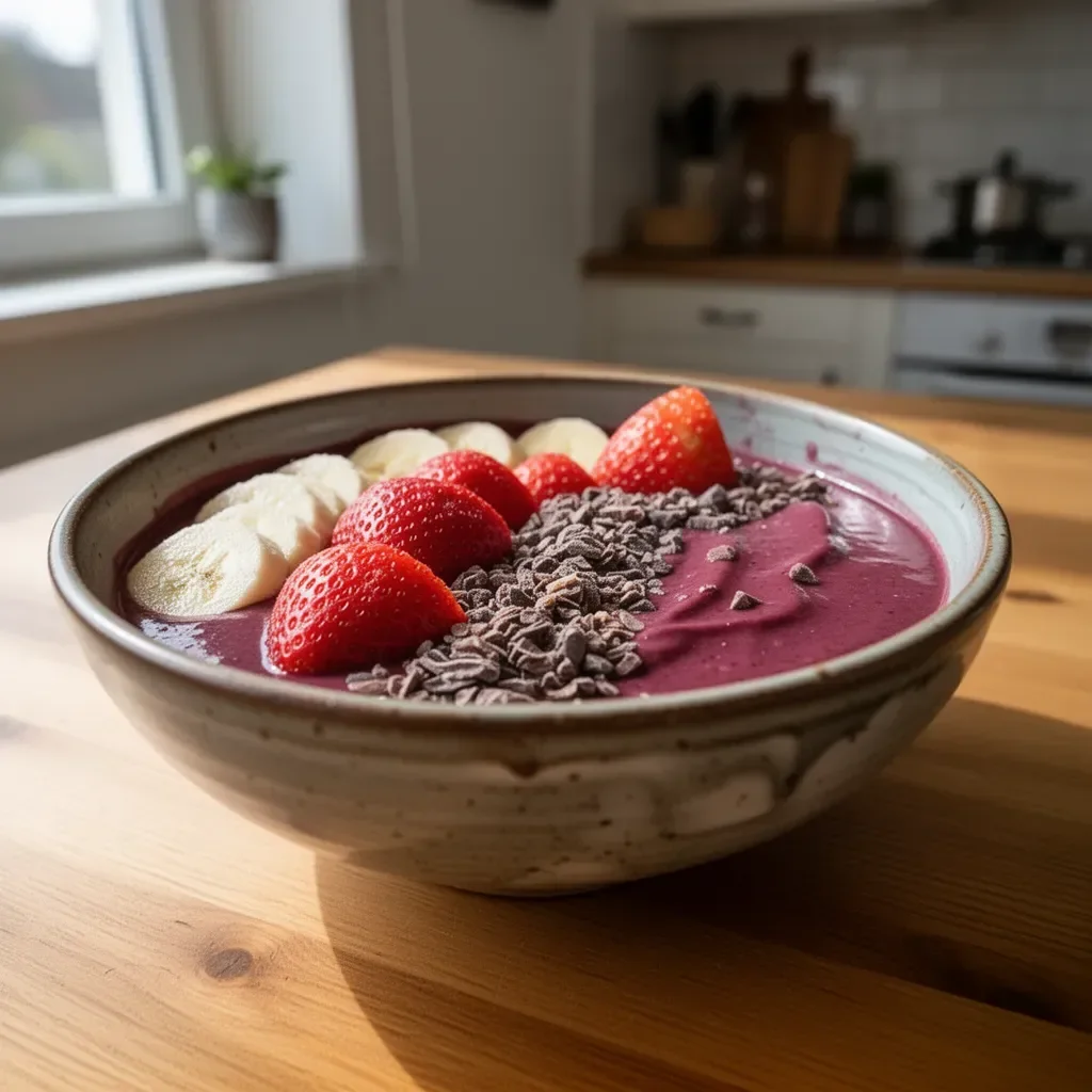 Leckere Acaí-Schale mit frischen Früchten und Toppings