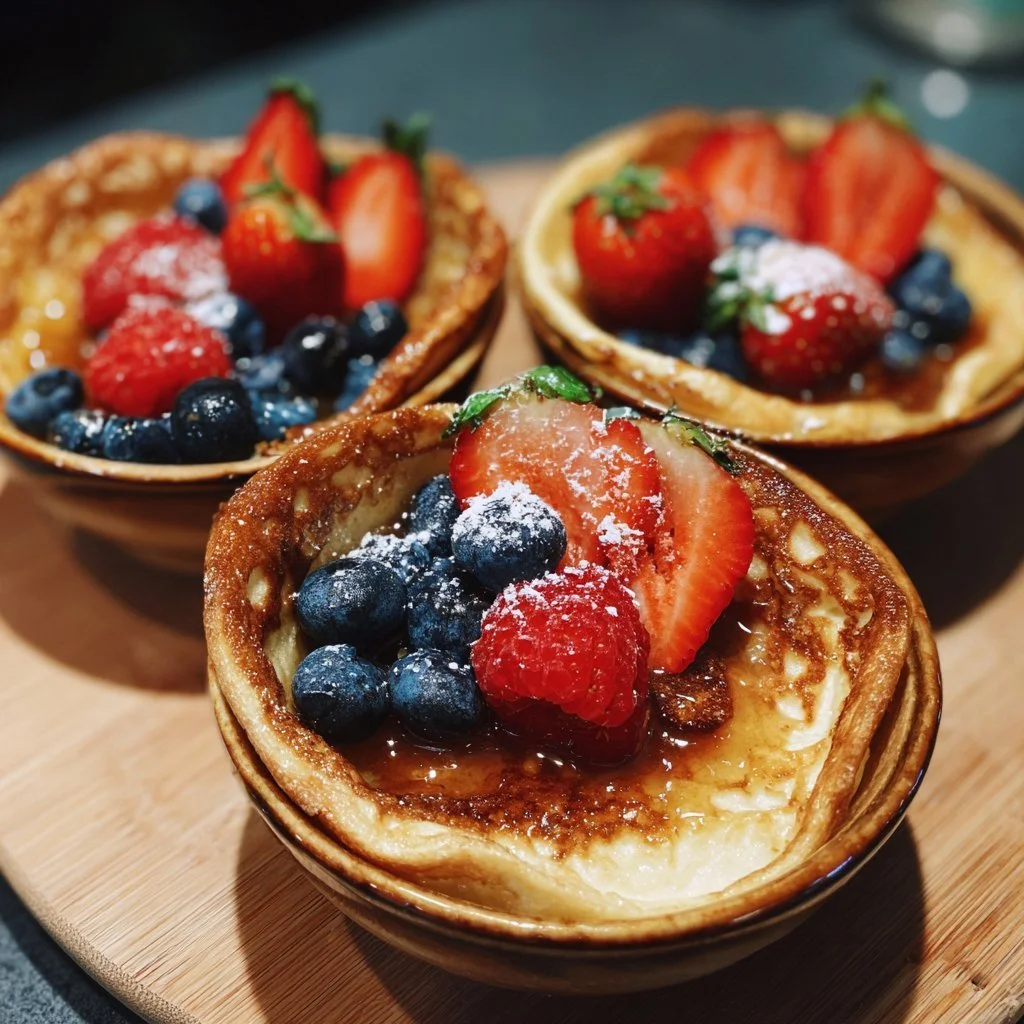 Gesunde Backofen-Protein-Pfannkuchen-Schalen mit frischen Zutaten