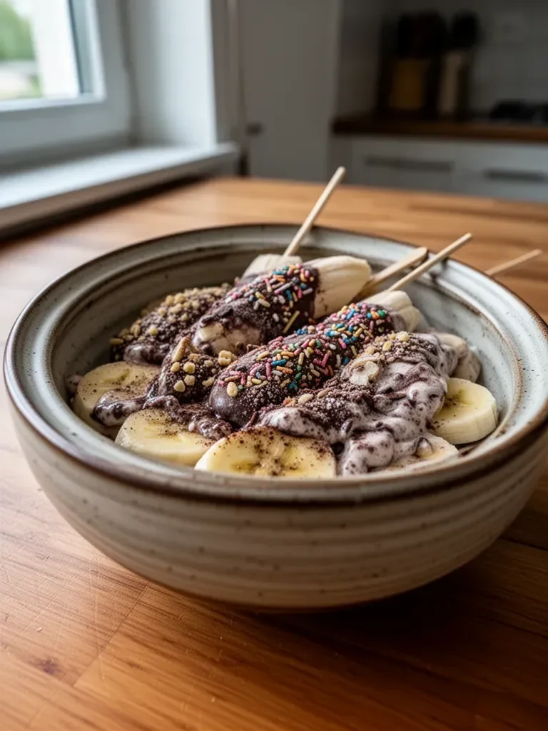 Köstliches Bananen-Schokoladen-Eis am Stiel für den ultimativen Genuss.