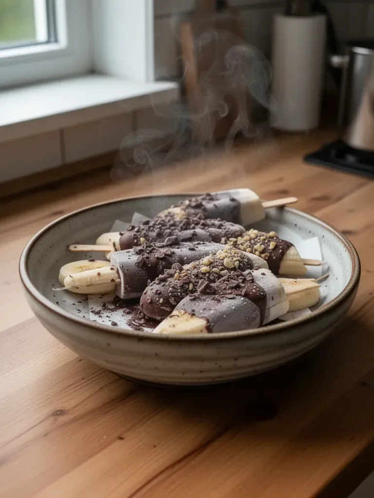 Bananen- und Schokoladen-Eis am Stiel