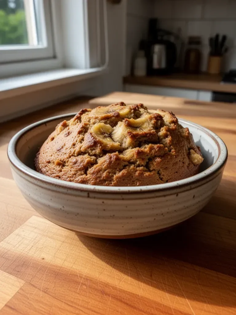 Himmlisches, saftiges Bananenbrot auf einem Holzbrett serviert.