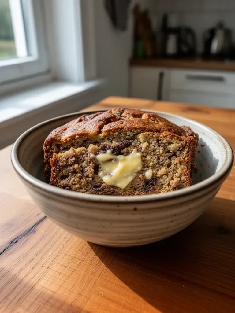 Bananenbrot mit gerösteter Butter auf einem Teller
