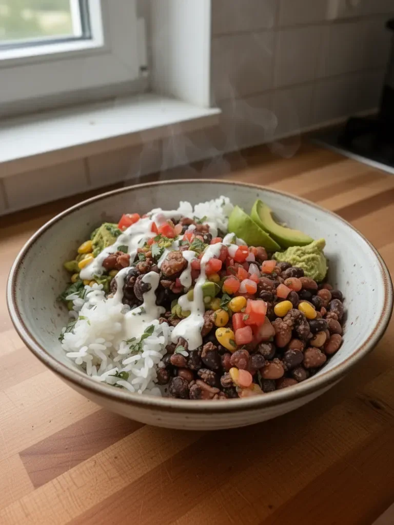 Burrito-Schüssel mit Bohnen und Reis