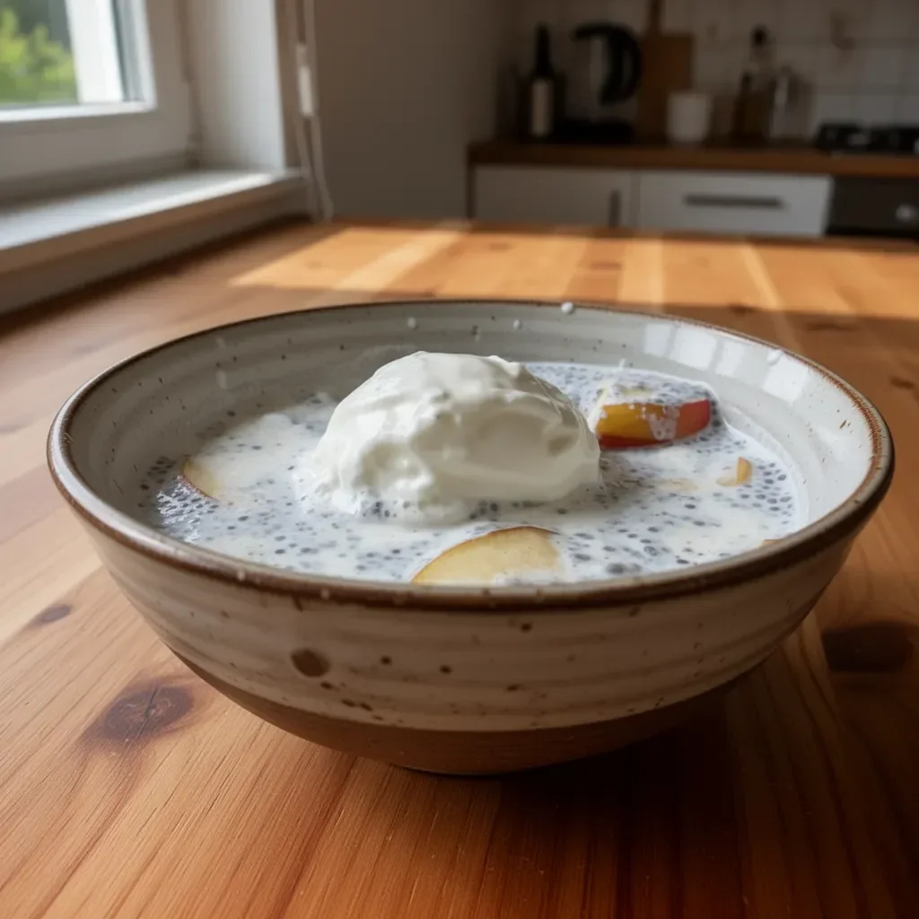 Chia-Pudding mit Apfel und griechischem Joghurt in einer Schüssel