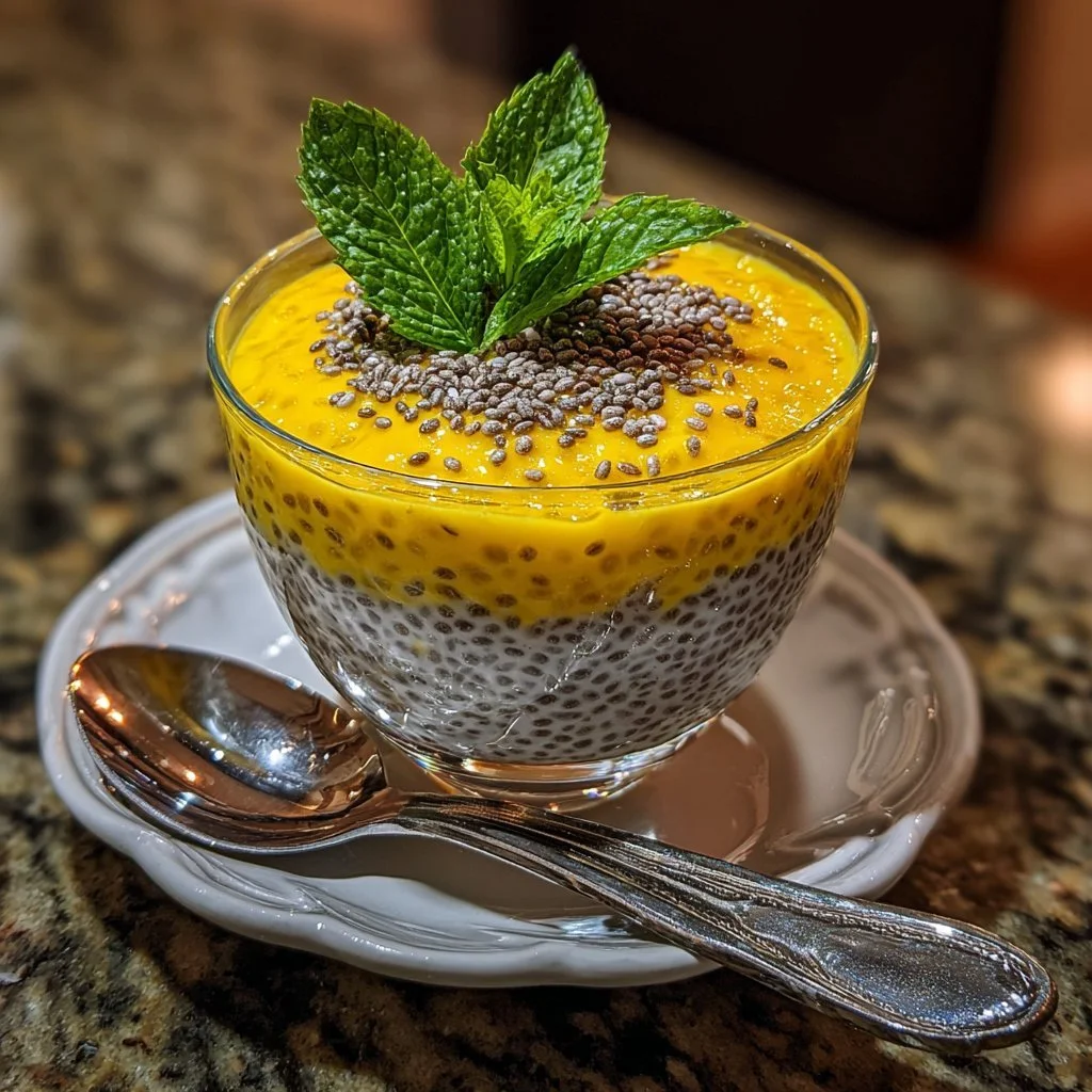 Chia-Pudding mit frischen Mango-Stücken und natürlichen Zutaten