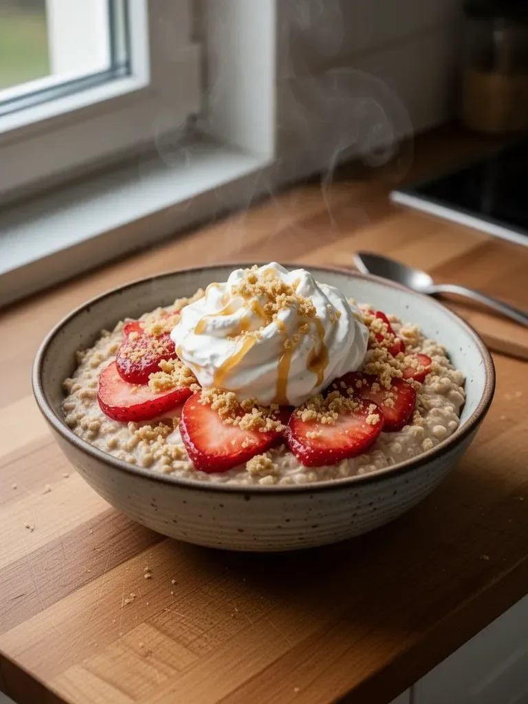 Cremige Nacht-Avena mit Erdbeer-Cheesecake