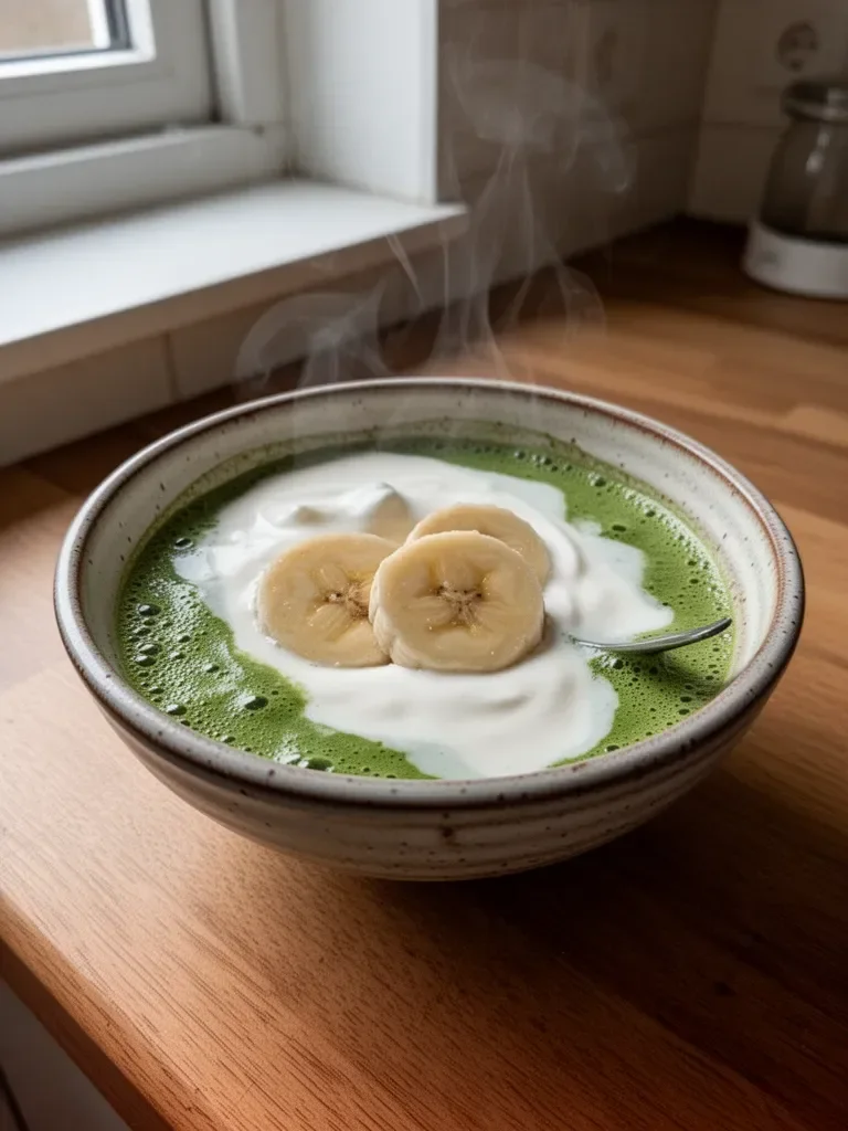 Einfache Bananenlatte mit Sahne und Matcha