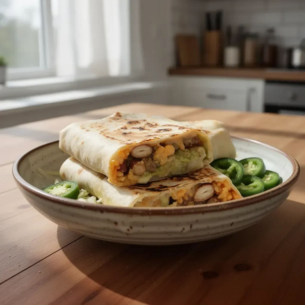 Köstliche Fleisch-Burritos mit frischen Zutaten auf einem Teller