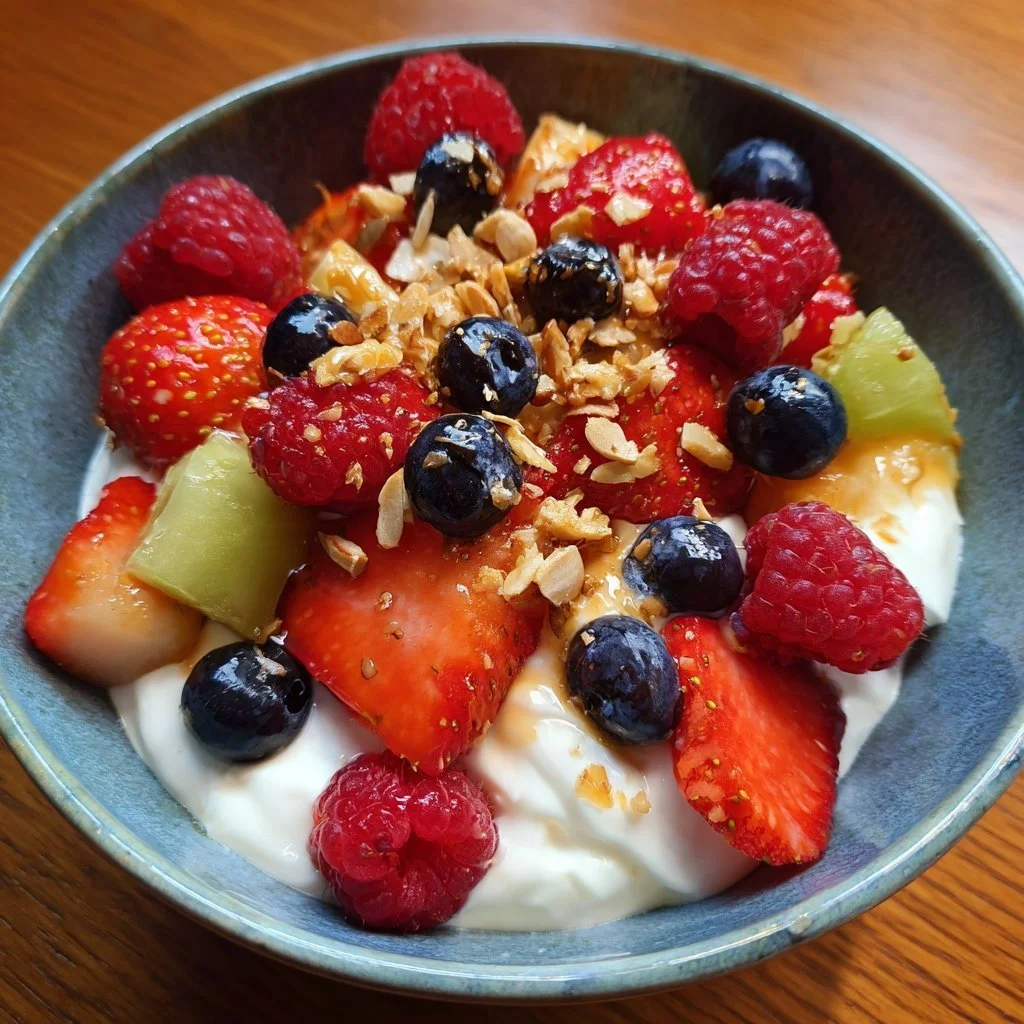 Fruchtsmoothie-Schüssel mit frischen Früchten und griechischem Joghurt