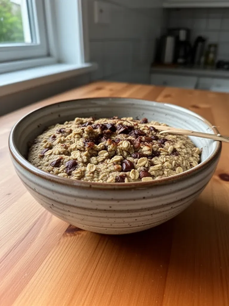 Gebackene Haferflocken im Bananenbrot-Stil auf einem Teller mit Bananenscheiben