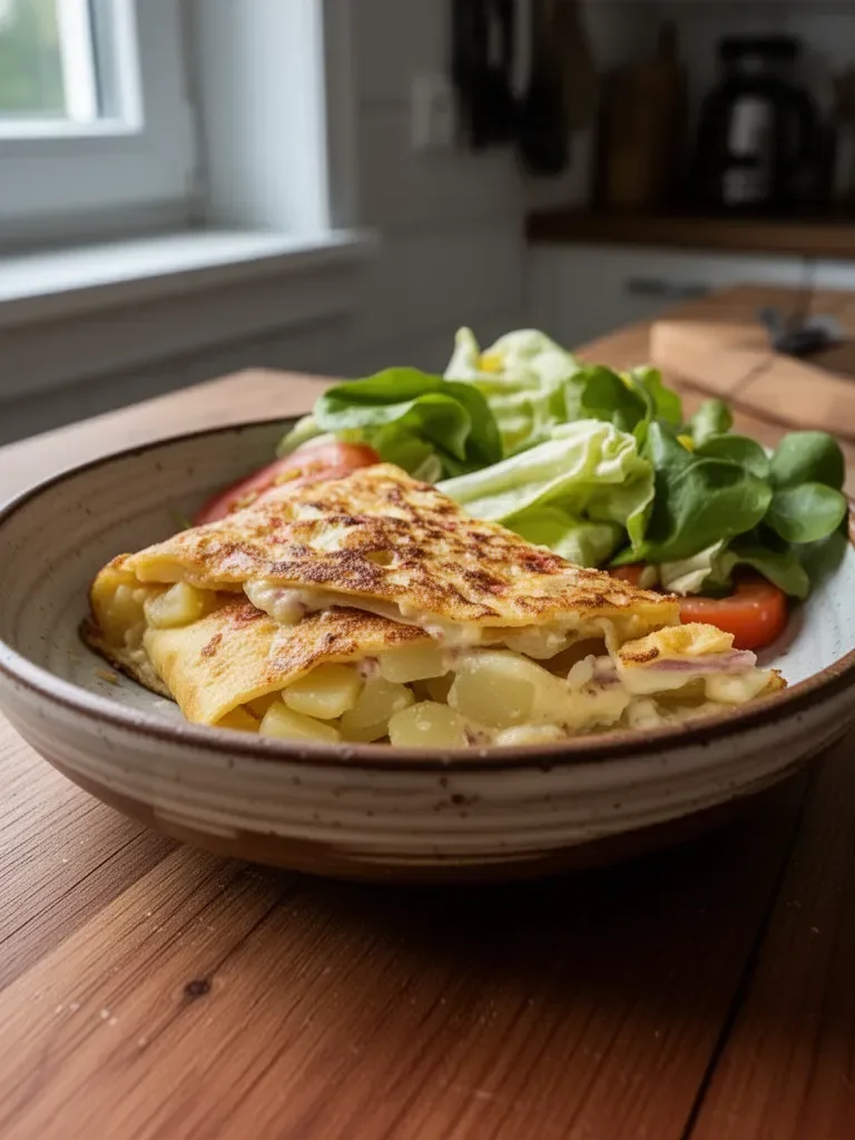 Gefüllte Tortilla mit Kartoffeln auf einem Teller serviert