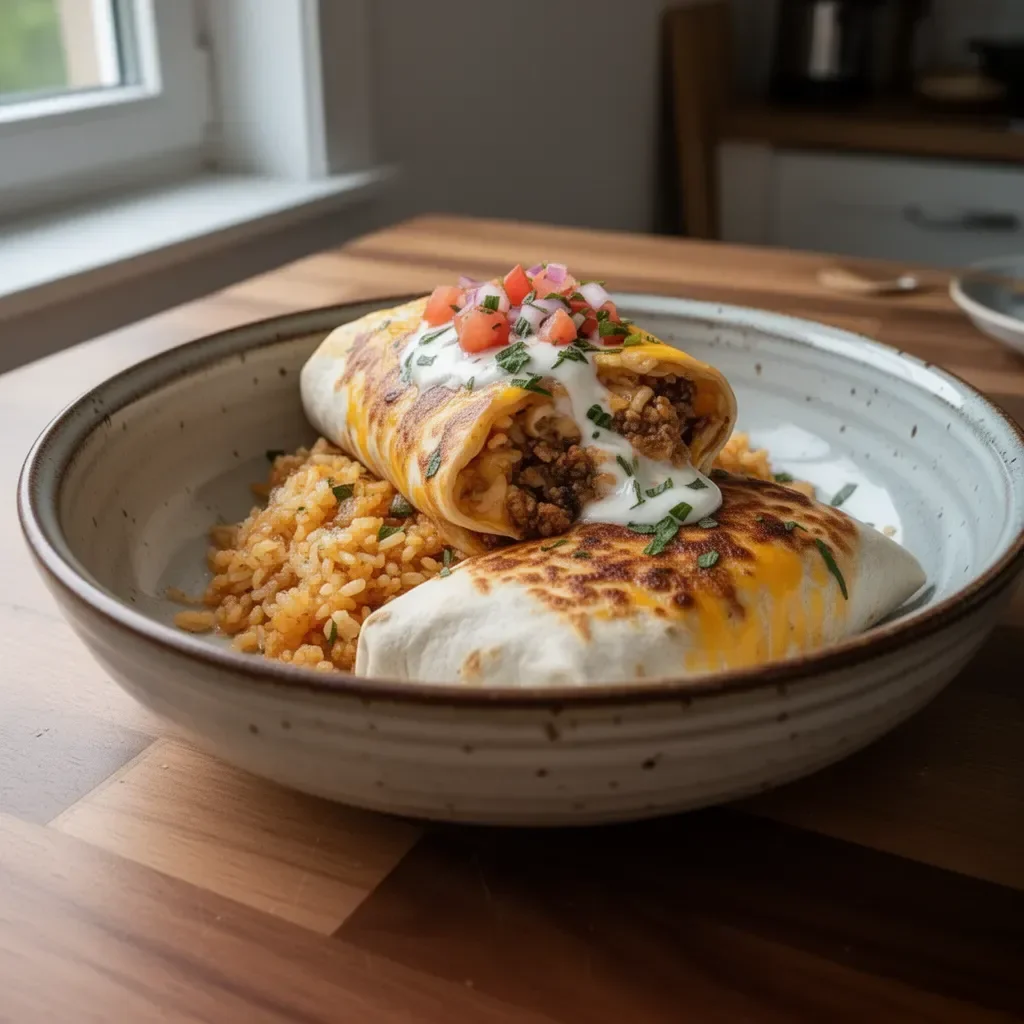 Gegrilltes Käse-Burrito mit geschmolzenem Käse und Gemüsefüllung
