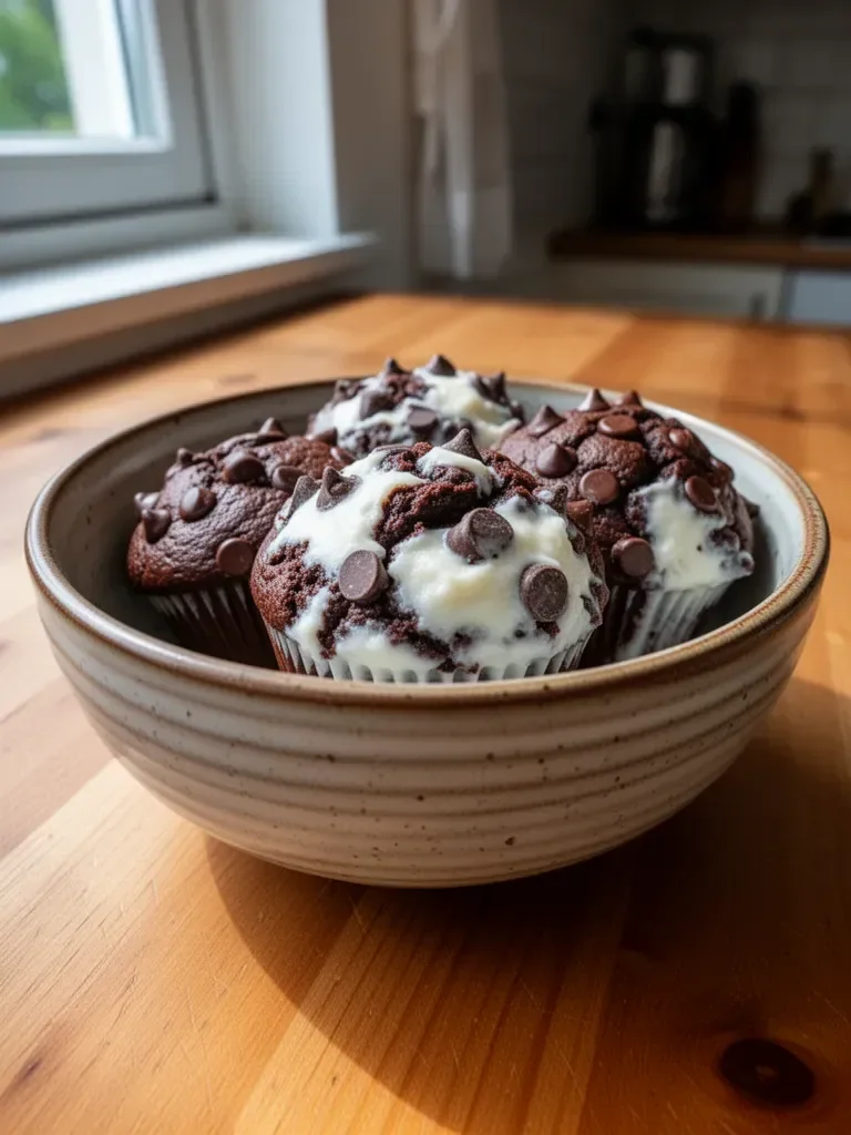 Gesunde griechische Joghurt-Muffins mit Schokoladenstückchen auf einem Teller