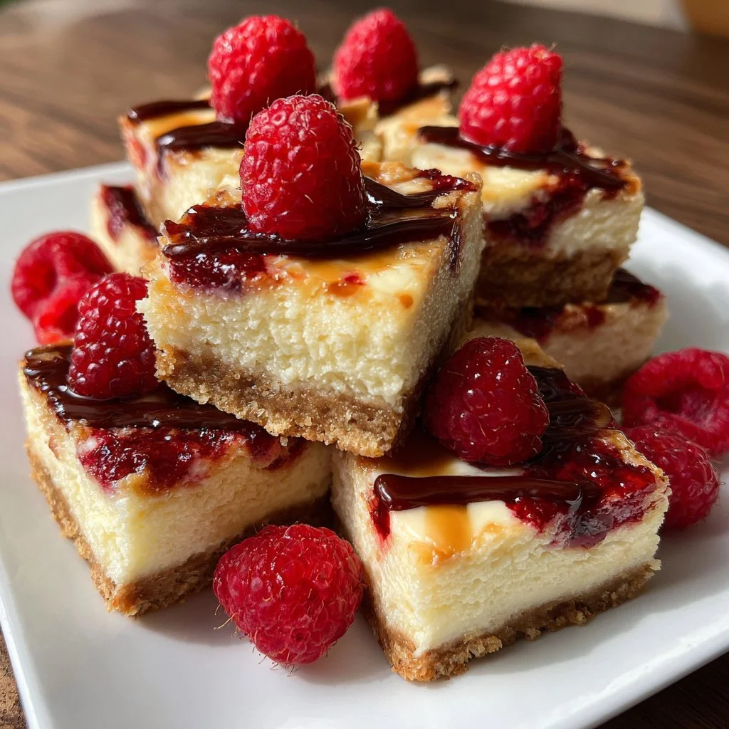 Gesunde Himbeer-Cheesecake-Riegel mit frischen Himbeeren und cremigem Käse