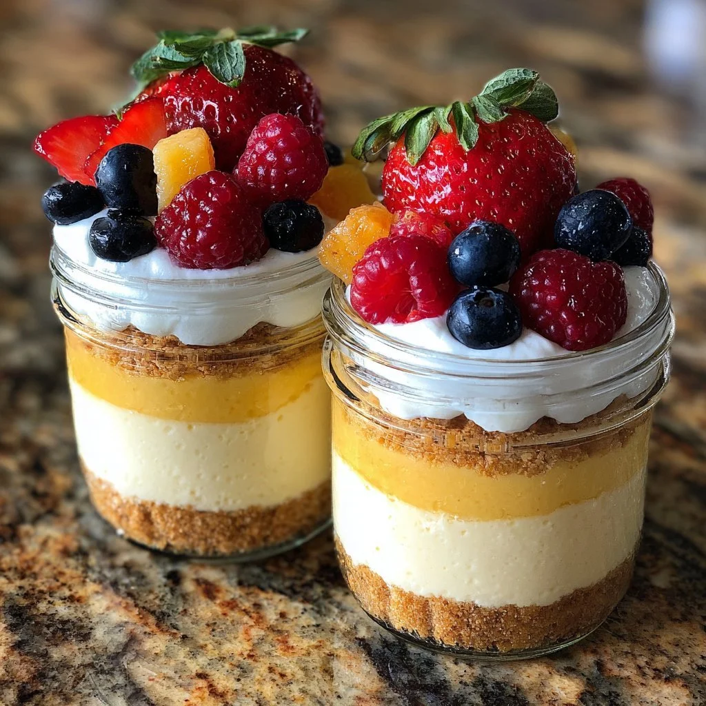 Gesunde Protein-Cheesecake-Gläser mit frischen Zutaten und wertvollen Proteinen