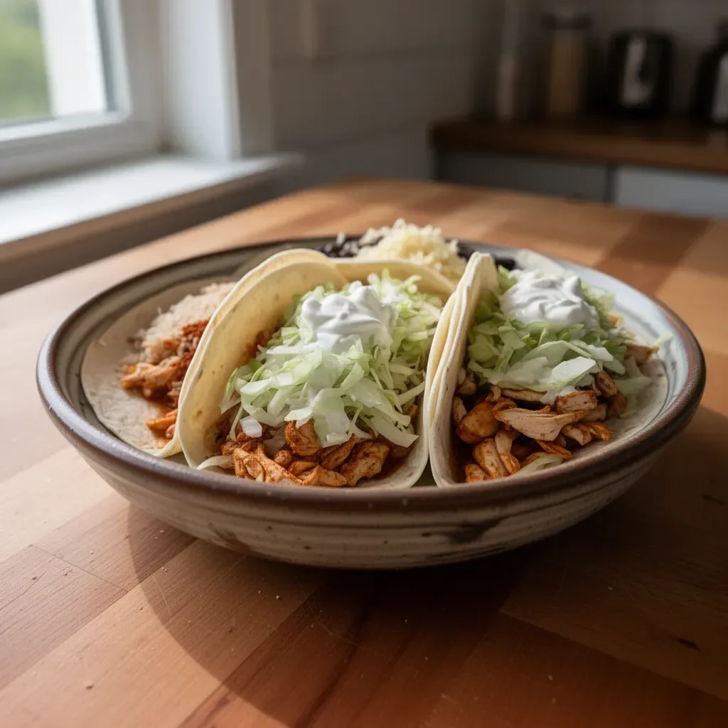 Gewürzte Hähnchentacos mit frischen Zutaten und aromatischen Gewürzen.