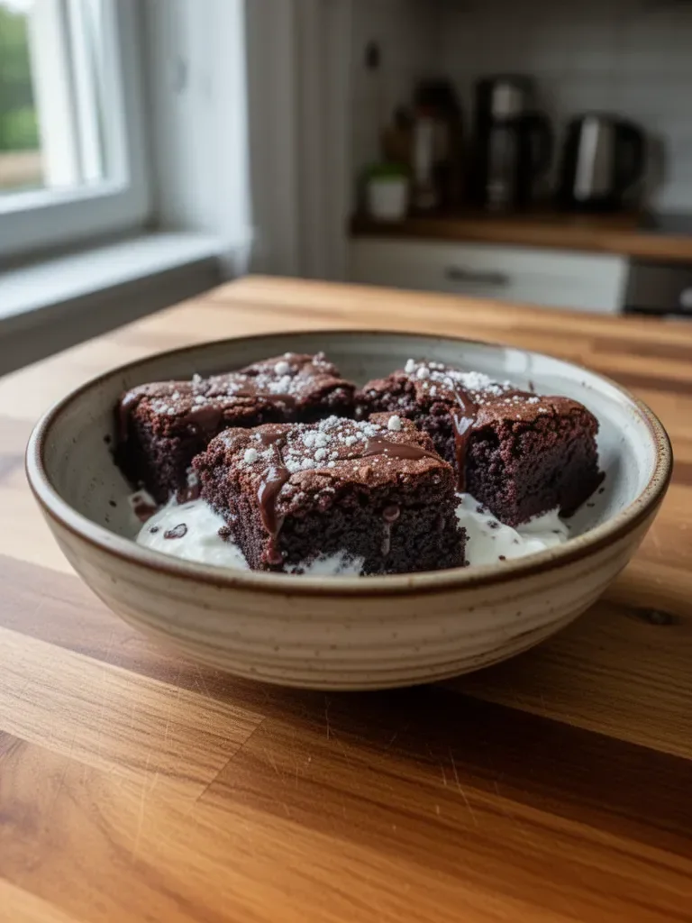 Saftige Griechischer Joghurt Brownies auf einem Teller serviert