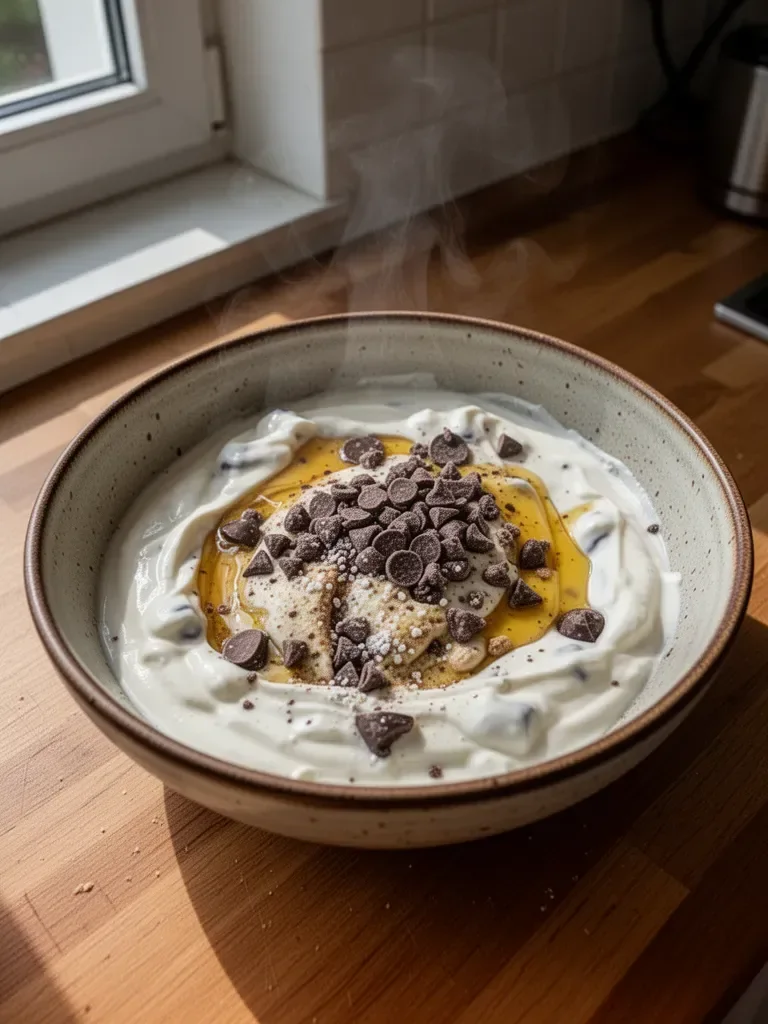 Griechischer Joghurt mit Keksstückchen und Schokoladenstücken