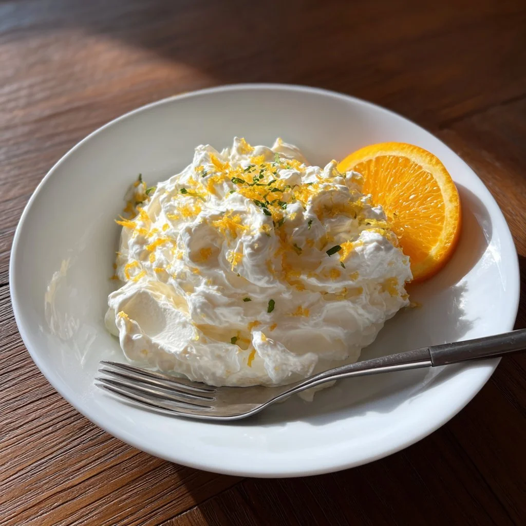Griechischer Joghurt mit Orange Fluff in einer Schüssel serviert