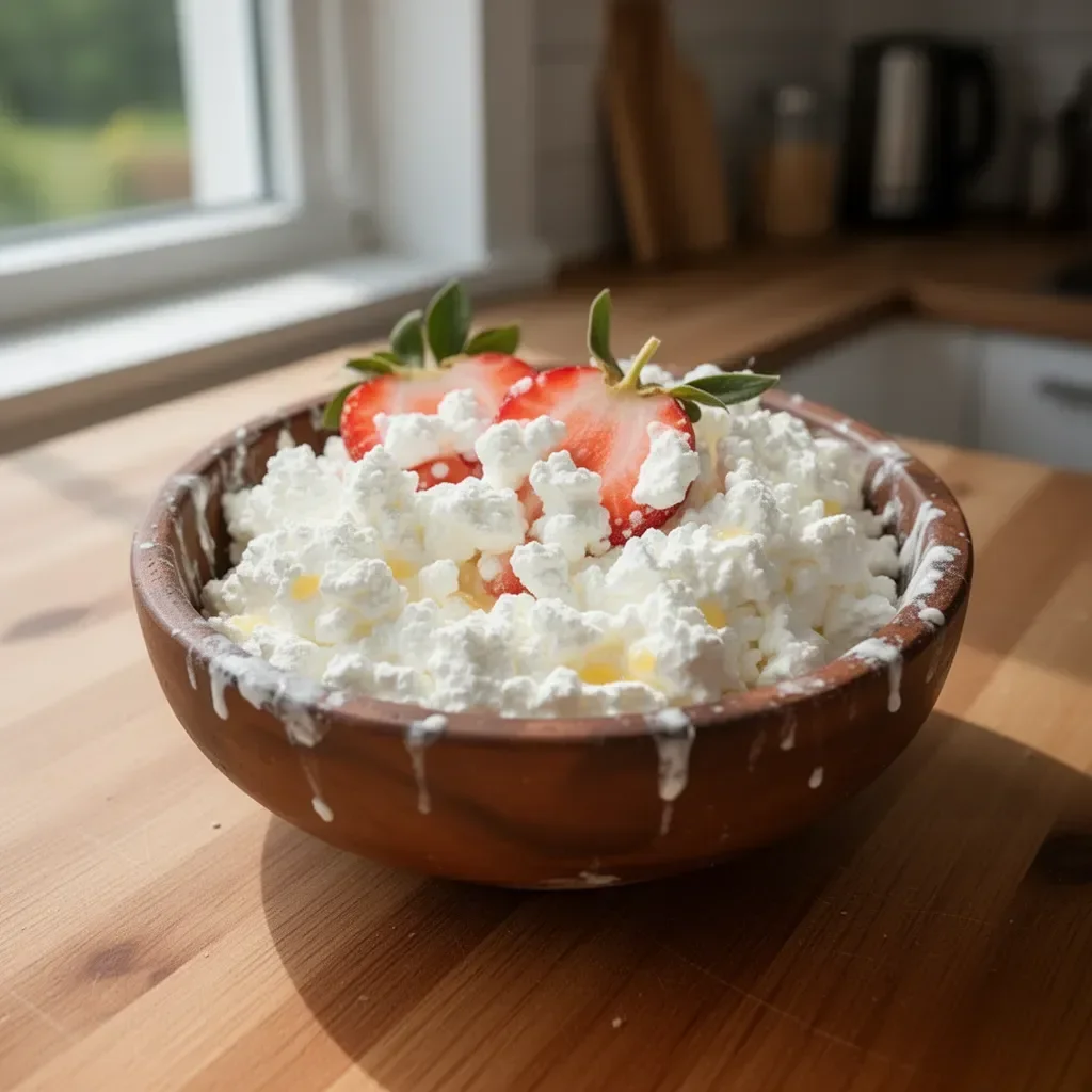 Hausgemachter Cottage-Käse in einer Schüssel