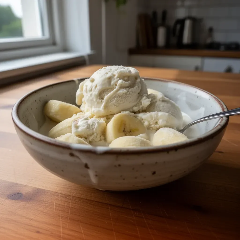 Kalter Vanilleeis in einer stylishen Schale mit frischen Früchten