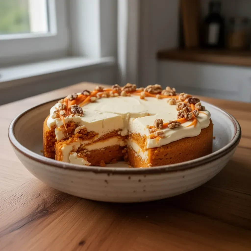 Karottenkäsekuchen mit frischen Karotten und cremiger Käsefüllung