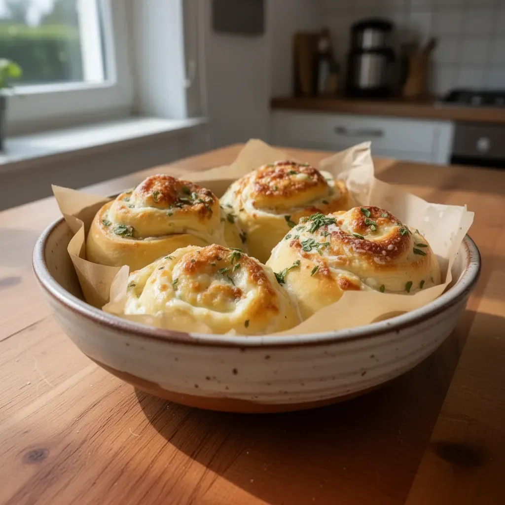 Leckere Käse-Röllchen mit Knoblauch auf einem Teller