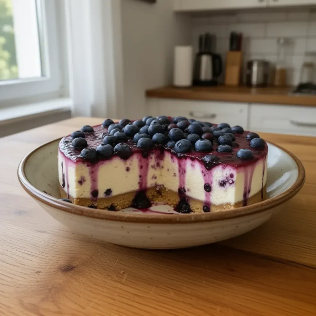 Rezept für Käsekuchen mit Heidelbeeren ohne backen, frisch und cremig.