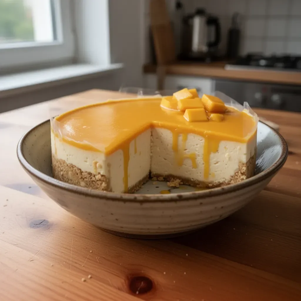 Rezept für Mango-Cheesecake ohne Backen mit frischen Mangos und Käsecreme