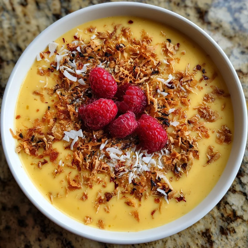 Mango-Ananas-Smoothie-Schüssel mit frischen Früchten und Toppings