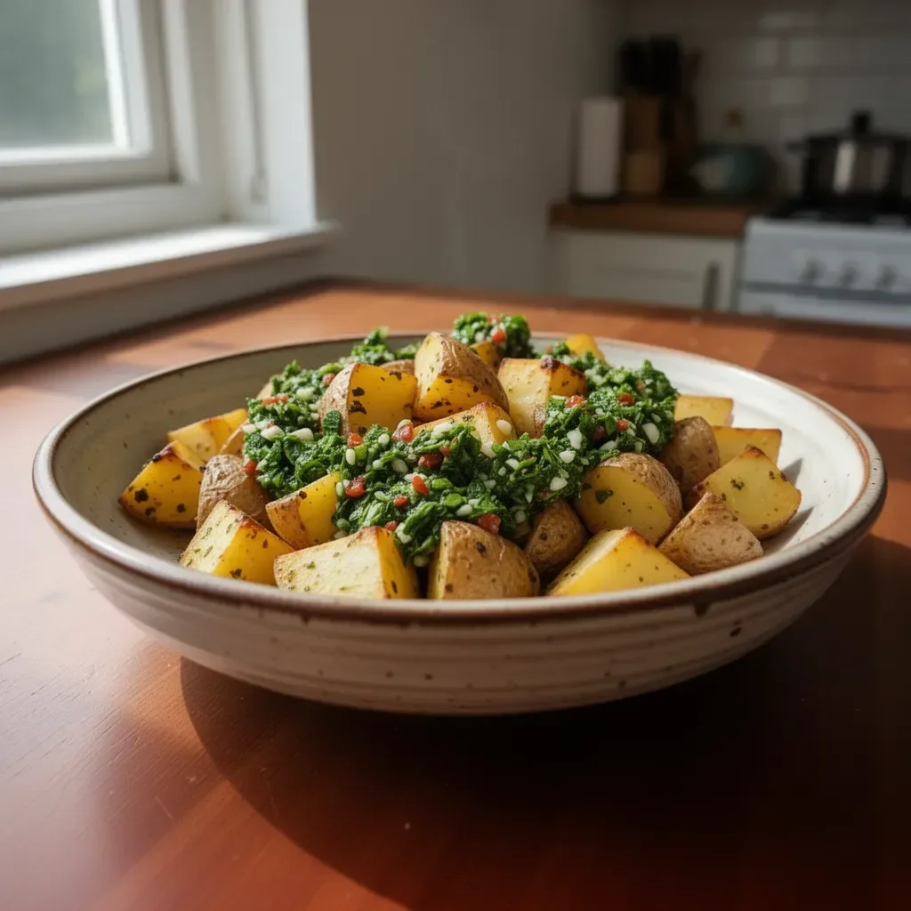 Gericht Patata Chimichurri mit würziger Chimichurri-Sauce auf einem Teller