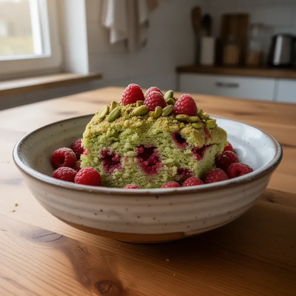 Pistazien Himbeerkuchen mit saftigen Himbeeren und knackigen Pistazien