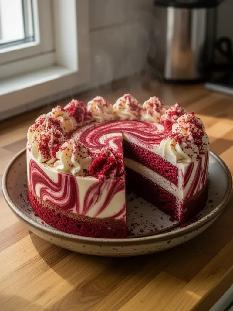 Rotvelvetkuchen mit Frischkäsewirbel